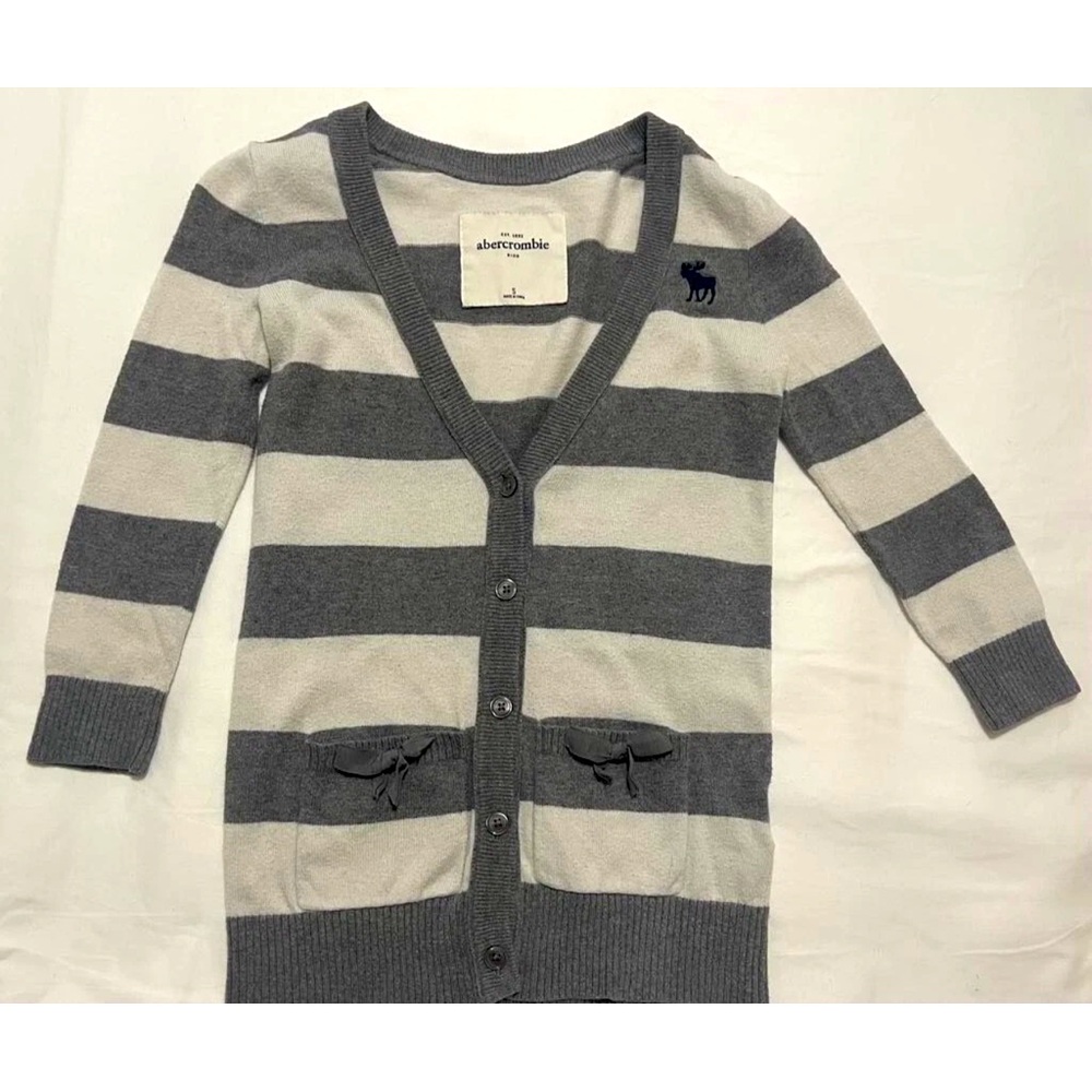 Abercrombie & Fitch Kids- Cardigan Sweater with White Gray Stripes- GIRLS SMALL